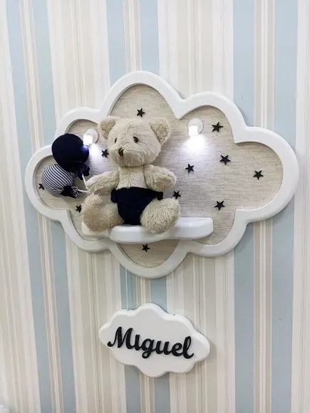 Enfeite de Porta Maternidade Nuvem com Leds