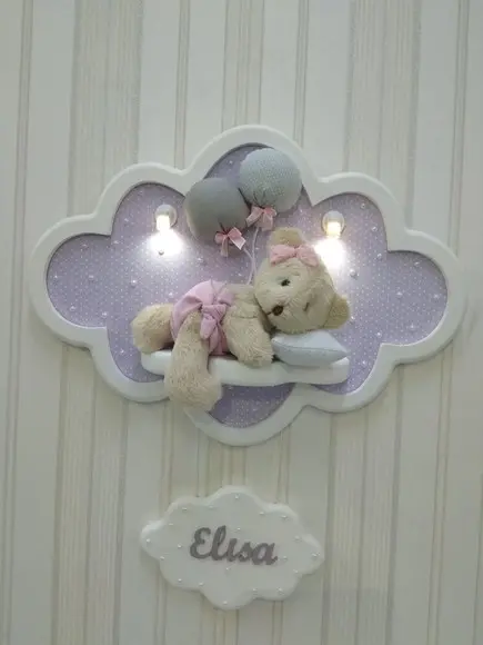 Enfeite de Porta Maternidade Nuvem com Leds