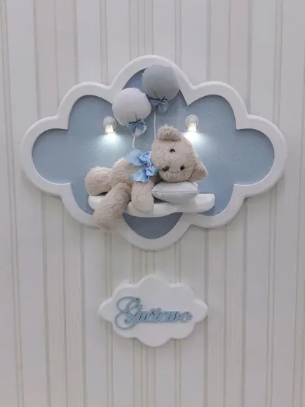 Enfeite de Porta Maternidade Nuvem com Leds