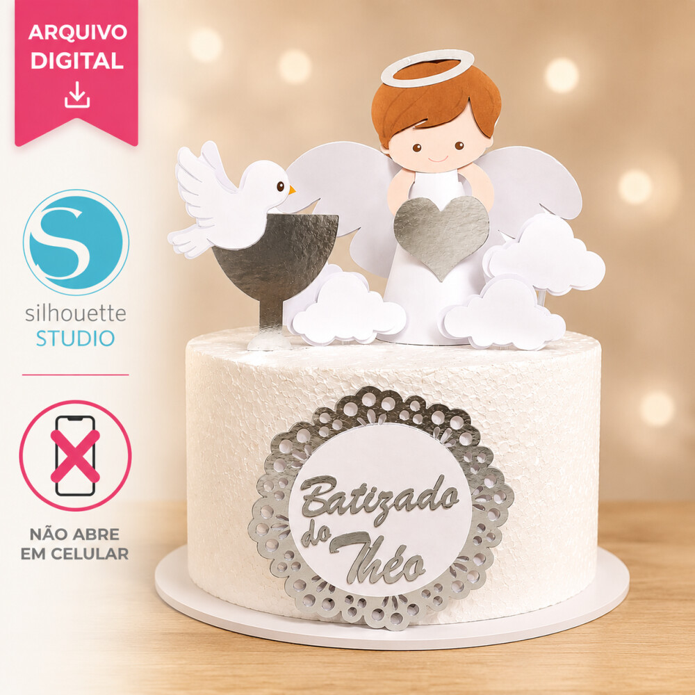 Arquivo de Corte Topo de Bolo Batizado Menino | Studio Silhouette