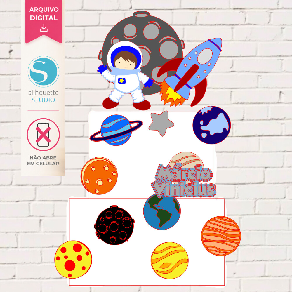 Arquivo de Corte Topo de Bolo Astronauta Espaço | Studio Silhoue