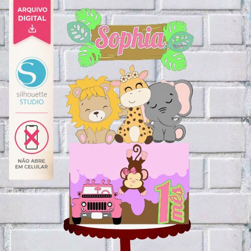 Arquivo de Corte Topo de Bolo Safari Rosa Menina | Studio Silhouette