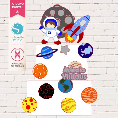 Arquivo de Corte Topo de Bolo Astronauta Espaço | Studio Silhouette