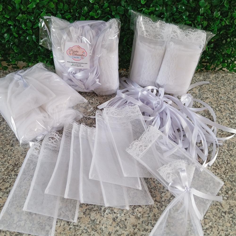 Saquinho 10x17 cm de Organza Tunil com renda