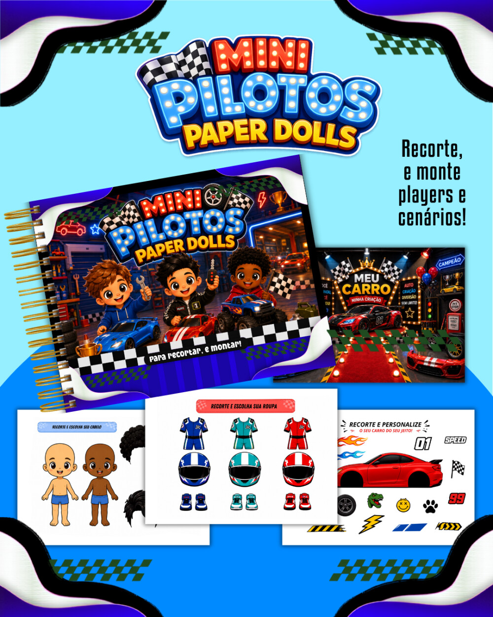 Recorte e Monte Paper Dolls Folhas Avulsas A5 (Meninos e Meninas)
