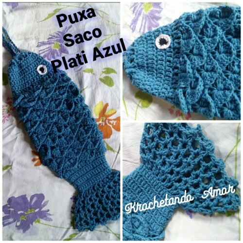 Puxa saco em croche peixe com escamas