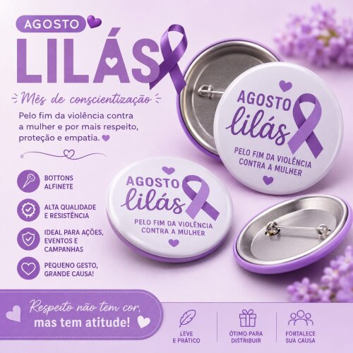 Bottons Alfinetes Agosto Lilás - 32mm