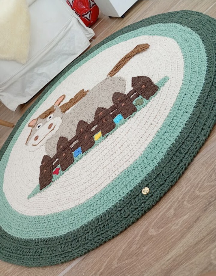 Tapete Infantil Cavalo Fazendinha Crochê Algodão 1m Verde