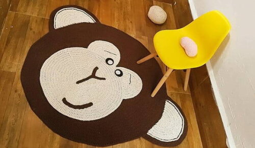 Tapete Safari Macaco Tapete De Crochê Macaquinho Infantil Quarto Bebê Algodão 1x1,30m