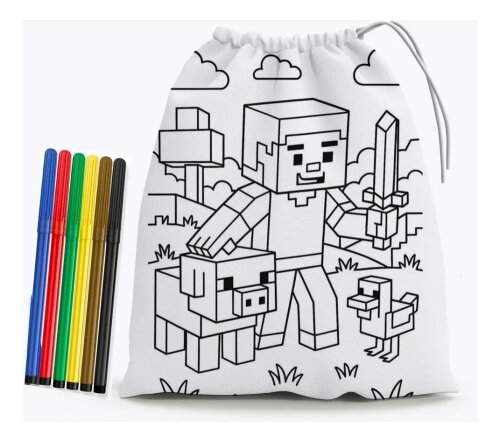 Lembrancinha Saquinho Surpresa Pinte Lave 15x20cm - Colorir-  Minecraft