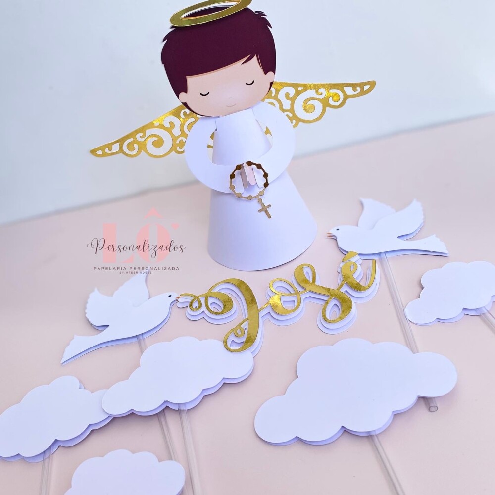 TOPO DE BOLO BATIZADO ANJO MENINO - ARQUIVO DE CORTE