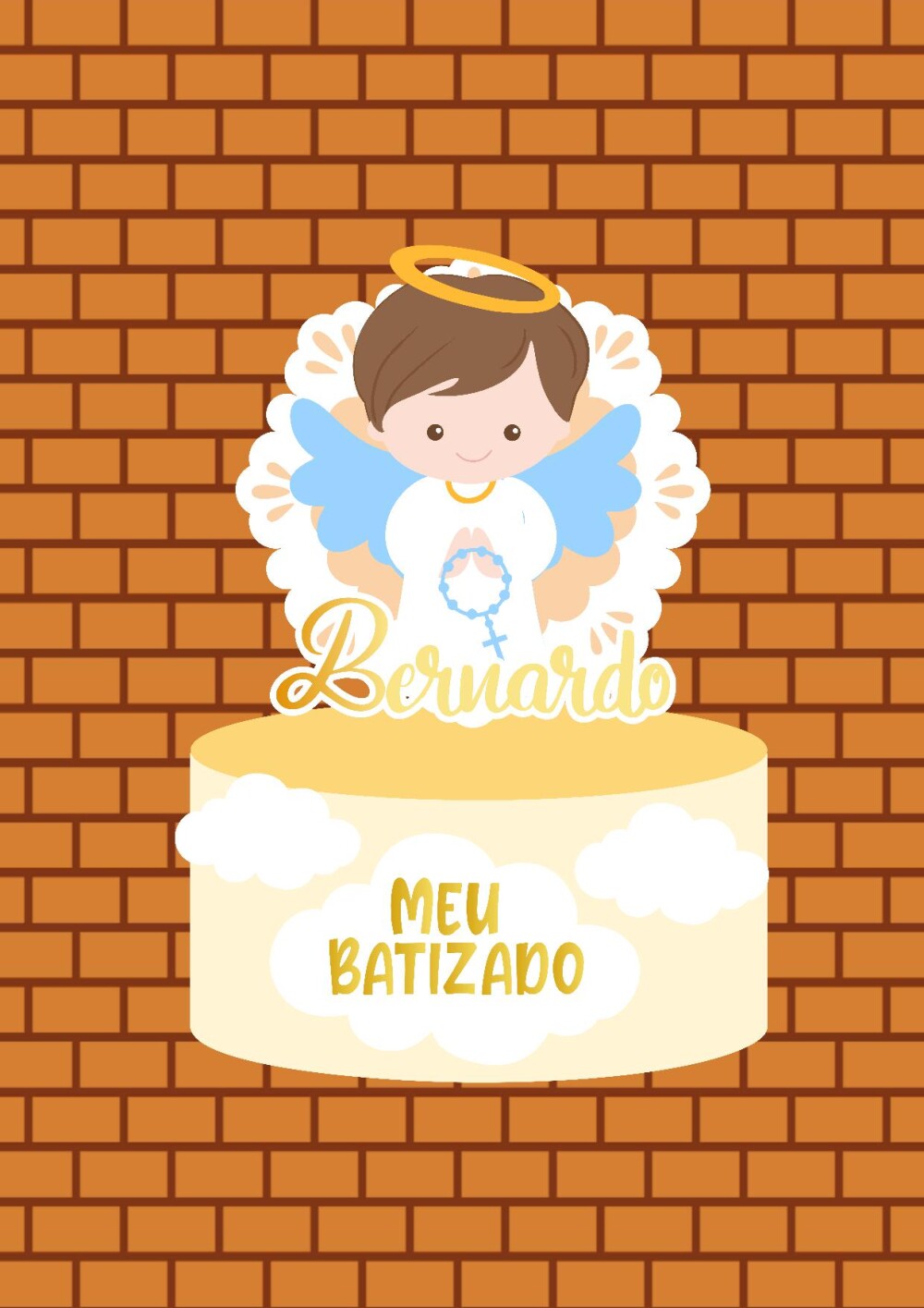 TOPO DE BOLO BATIZADO MENINO 3D- ARQUIVO DE CORTE