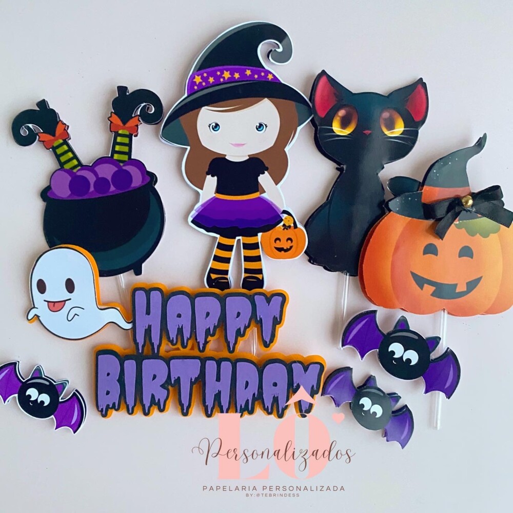 TOPO DE BOLO HAPPY BIRTHDAY HALLOWEEN - ARQUIVO DE CORTE