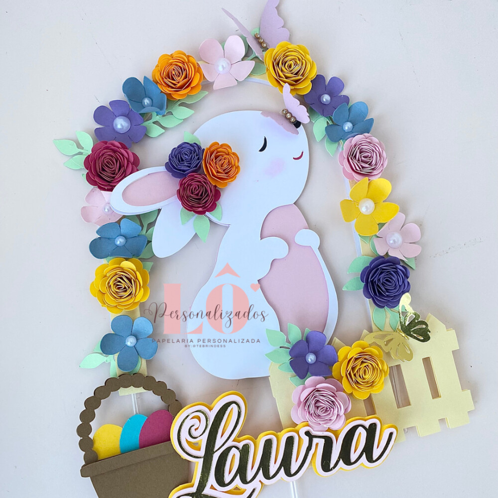 TOPO DE BOLO COELHO PASCOA ARCO MENINA - ARQUIVO DE CORTE