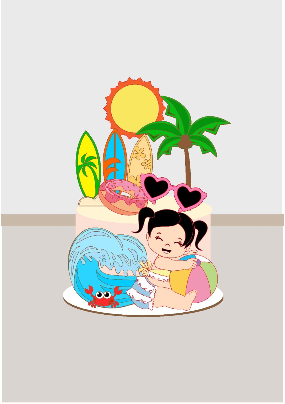 TOPO DE BOLO MENINA PRAIA 3D CAMADAS - ARQUIVO DE CORTE