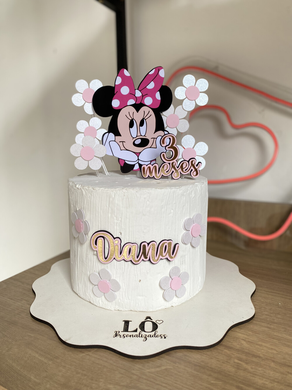 TOPO DE BOLO MINNIE ROSA FLORZINHA 3D + 2 BRINDES - ARQUIVO DE CO