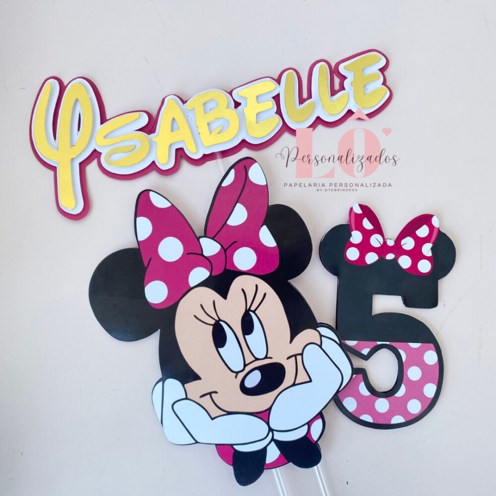 TOPO DE BOLO MINNIE ROSA FLORZINHA 3D + 2 BRINDES - ARQUIVO DE CO