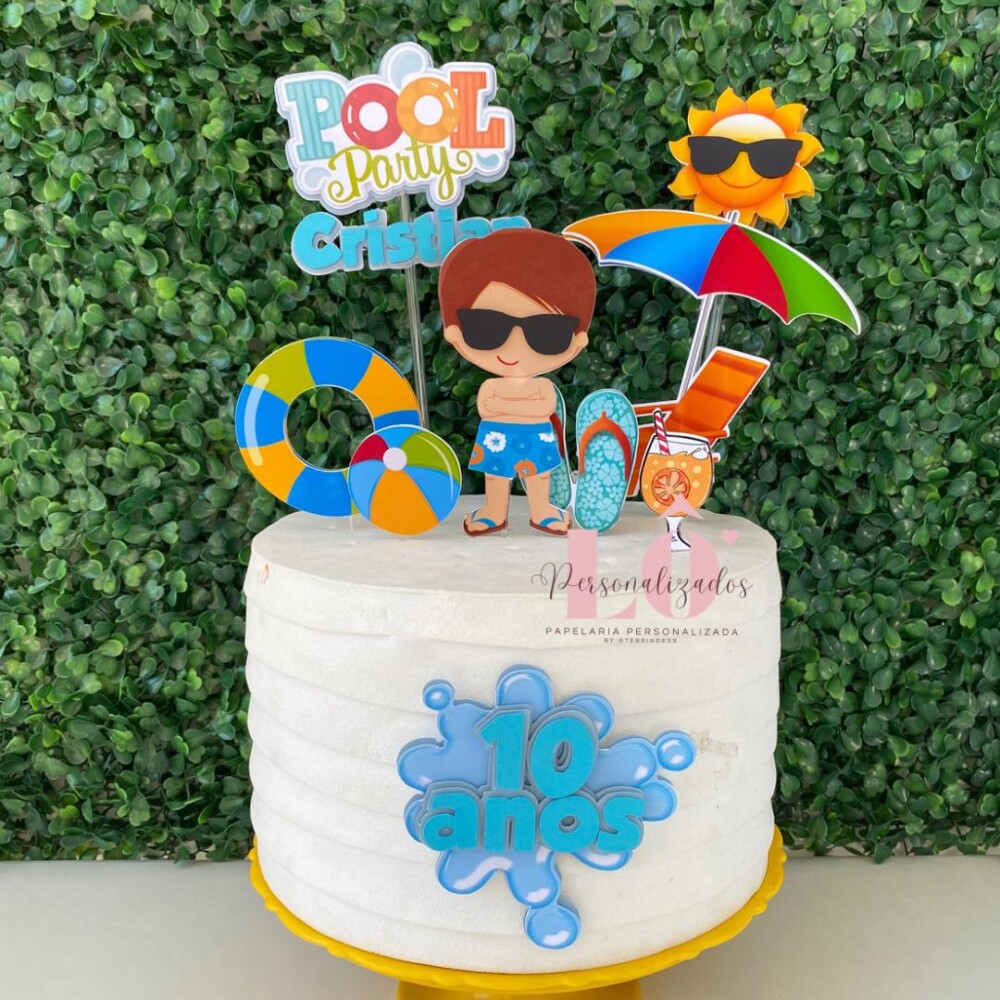 TOPO DE BOLO POOL PARTY MENINO - ARQUIVO DE CORTE
