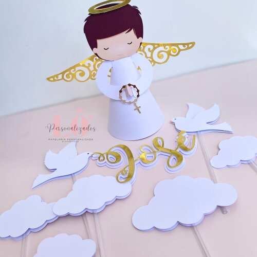 TOPO DE BOLO BATIZADO ANJO MENINO - ARQUIVO DE CORTE