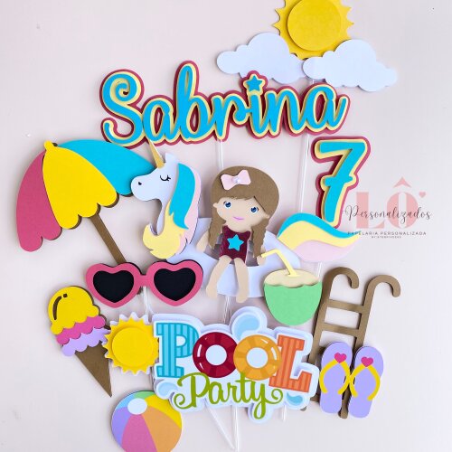 TOPO DE BOLO POOL PARTY MENINA 3D - ARQUIVO DE CORTE