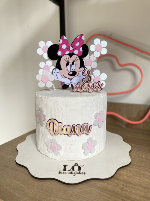 TOPO DE BOLO MINNIE ROSA FLORZINHA 3D + 2 BRINDES - ARQUIVO DE CORTE