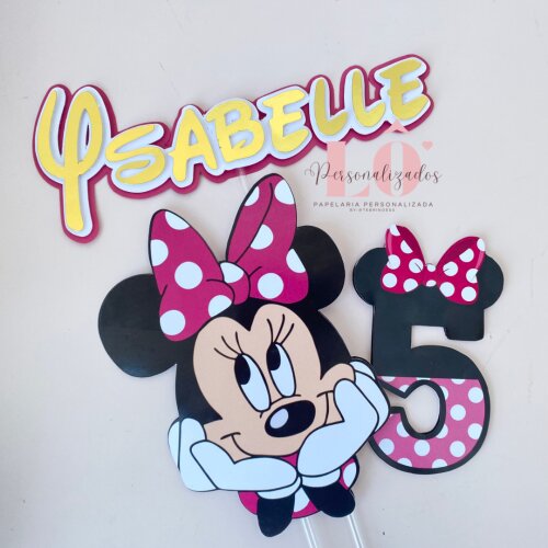 TOPO DE BOLO MINNIE ROSA FLORZINHA 3D + 2 BRINDES - ARQUIVO DE CO