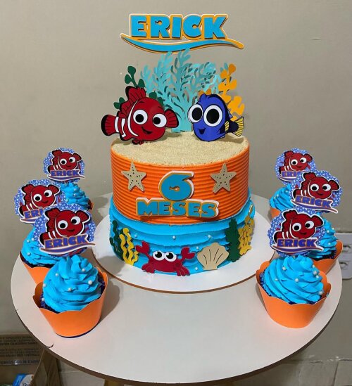 TOPO DE BOLO PROCURANDO NEMO + TOPPER BRINDE CUPCAKE -  ARQUIVO DE CORTE
