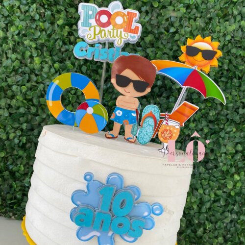 TOPO DE BOLO POOL PARTY MENINO - ARQUIVO DE CORTE