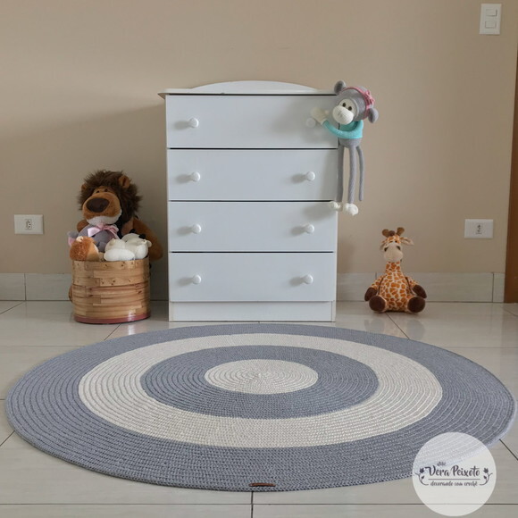 Decoração Quarto de Bebê - Tapete Off e Cinza 1,20