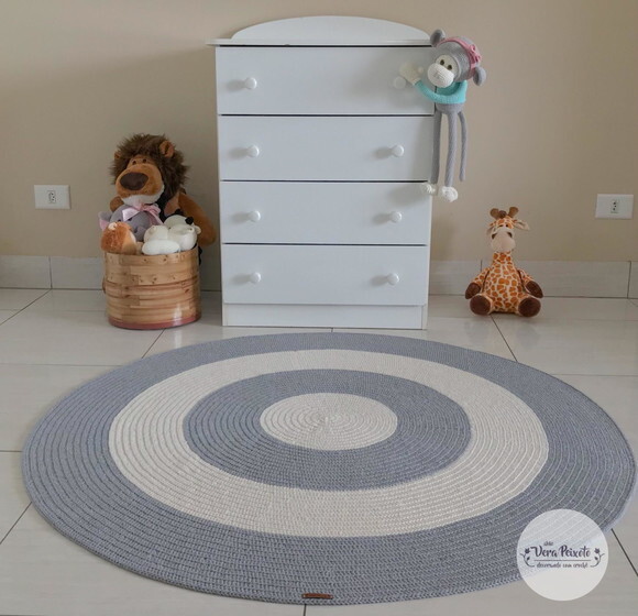 Decoração Quarto de Bebê - Tapete Off e Cinza 1,20