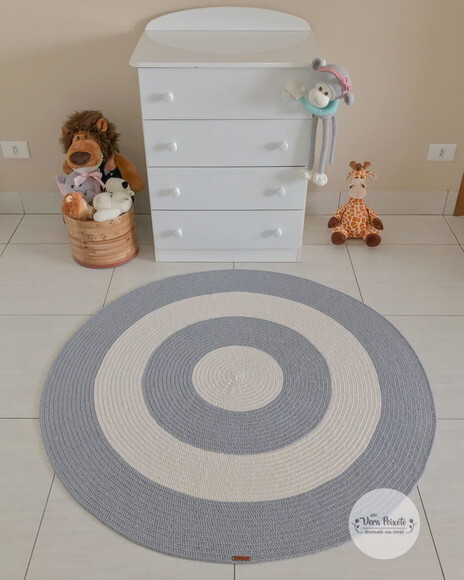 Decoração Quarto de Bebê - Tapete Off e Cinza 1,20