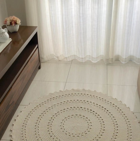 Tapete de Crochê Sala Off White