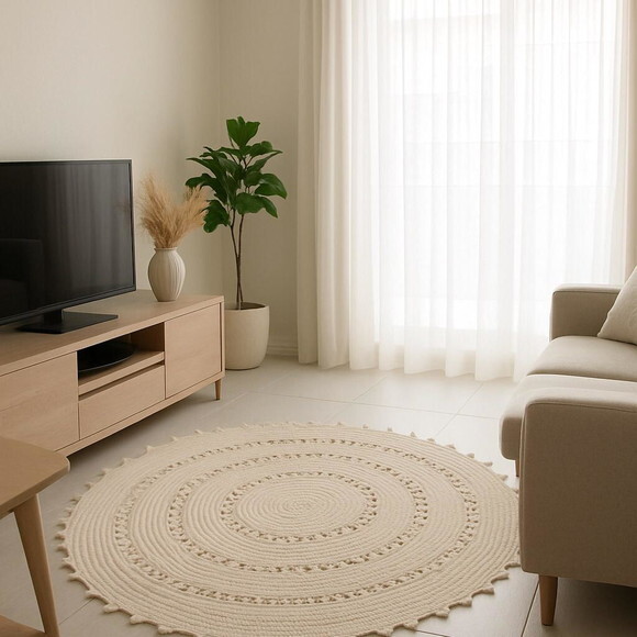 Tapete de Crochê Sala Off White