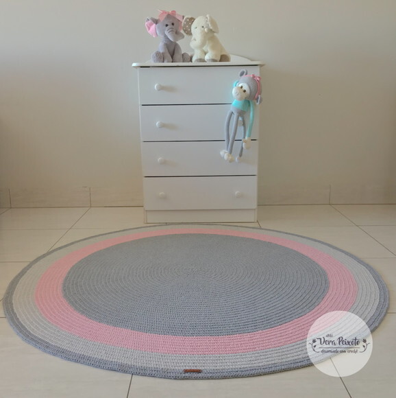 Tapete quarto de bebê e Infantil menina de crochê redondo 1,30