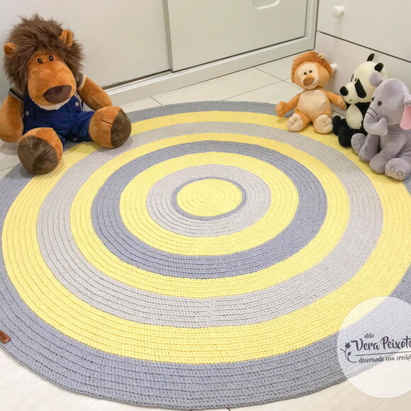 Tapete quarto de bebê e Infantil de crochê redondo Amarelo E Ci