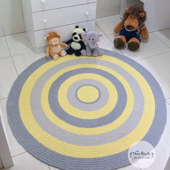 Tapete quarto de bebê e Infantil de crochê redondo Amarelo E Ci
