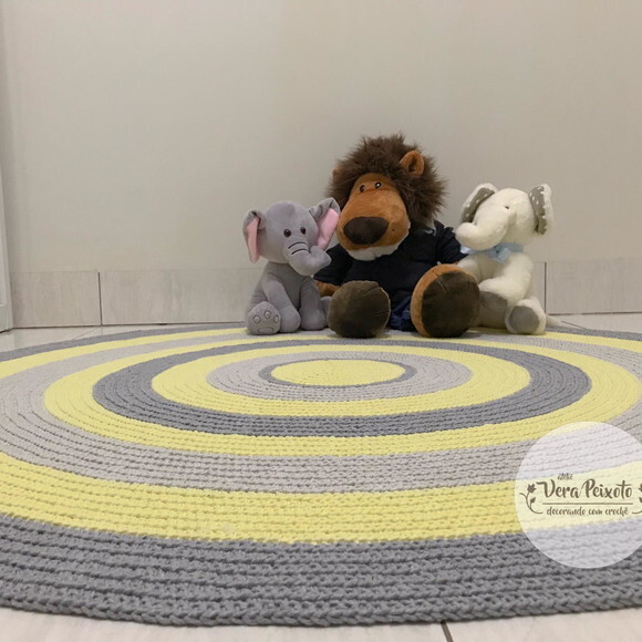 Tapete quarto de bebê e Infantil de crochê redondo Amarelo E Ci