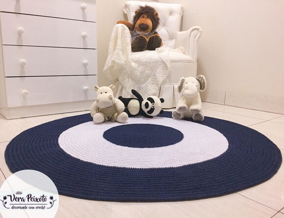 Tapete quarto de bebê e infantil  Azul  Marinho E Branco em croc