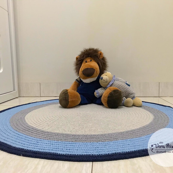 Tapete Infantil Cinza E Azul - 1,20 De Diâmetro