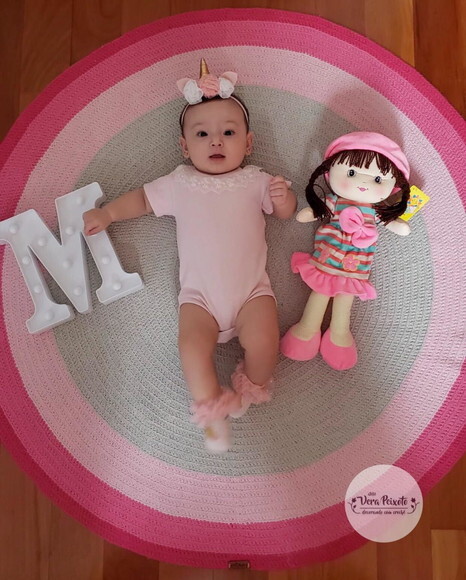 Tapete quarto de bebê e Infantil menina Cinza E Rosa de crochê 