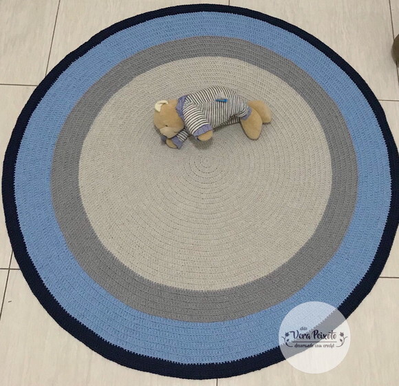 Tapete Infantil Cinza E Azul - 1,20 De Diâmetro