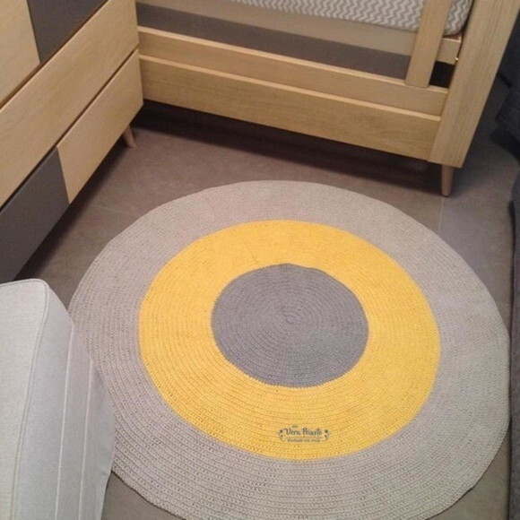Tapete quarto de bebê e Infantil de crochê redondo Cinza E  Ama