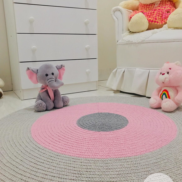 Tapete Infantil Cinza E Rosa