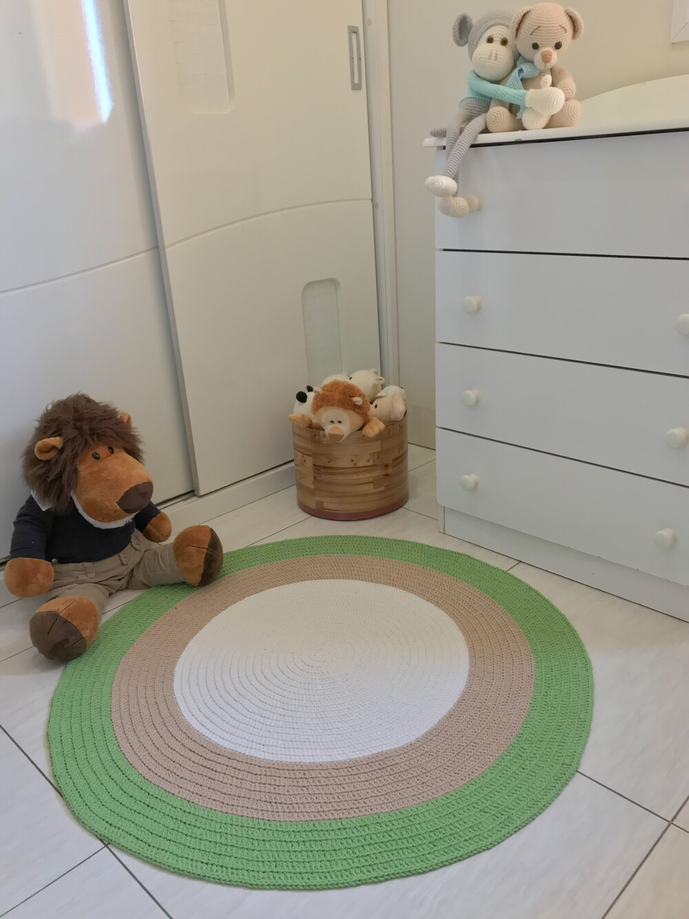 Tapete Safari- Off White, Bege e Verde - 90 cm - Pronta Entr