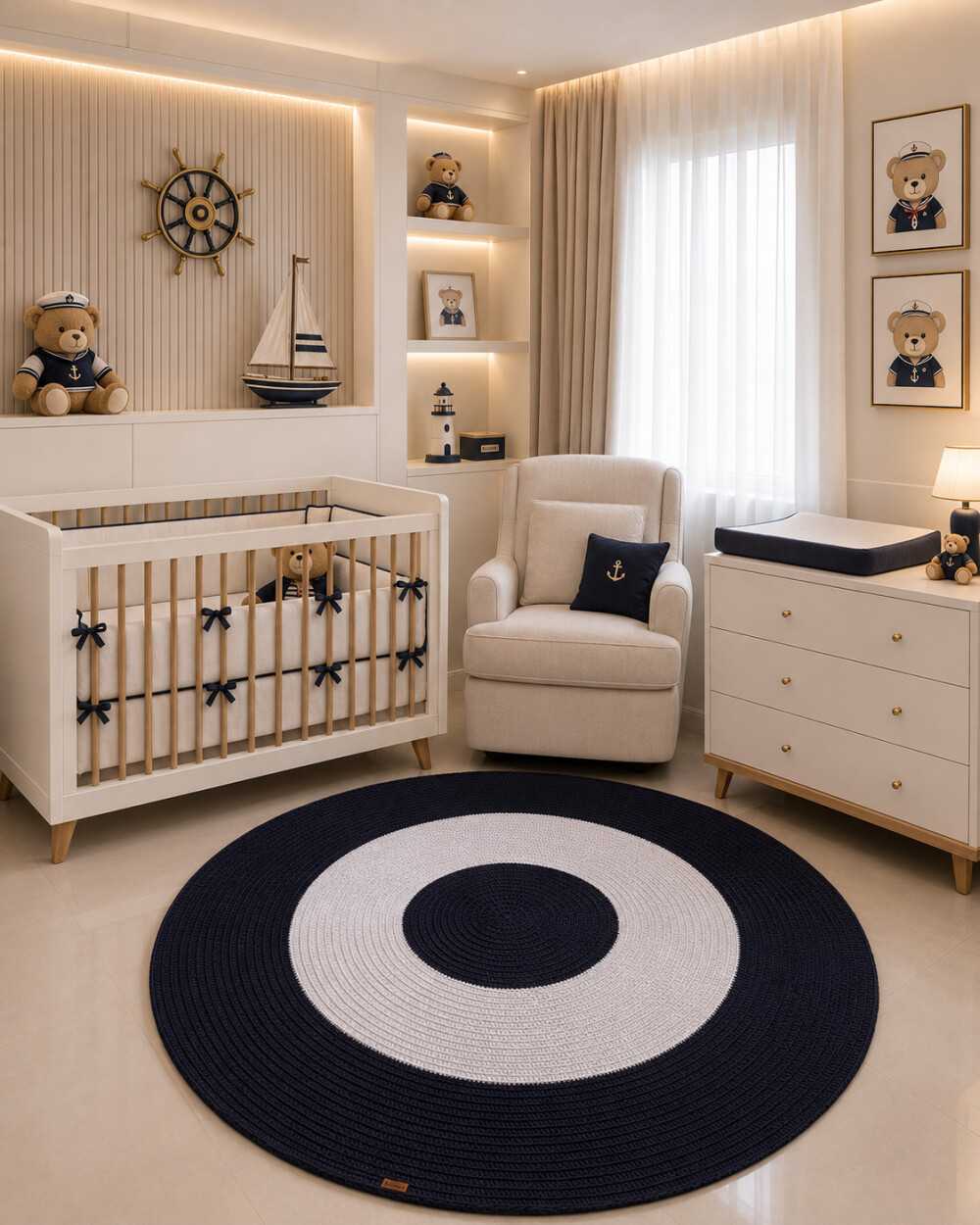 Tapete quarto de bebê e infantil  Azul  Marinho E Branco em croc