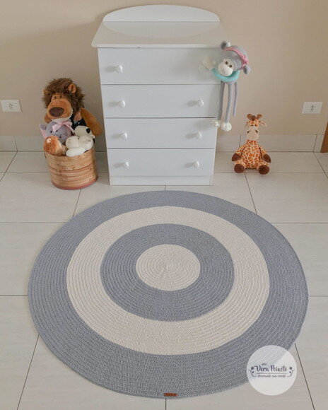 Decoração Quarto de Bebê - Tapete Off e Cinza 1,20