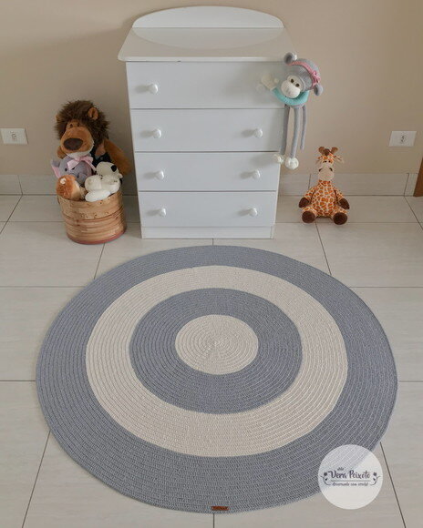 Decoração Quarto de Bebê - Tapete Off e Cinza 1,20
