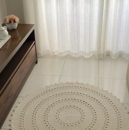 Tapete de Crochê Sala Off White