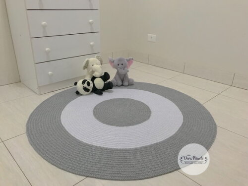 Tapete Infantil cinza e branco de crochê redondo 1,20 - Baby Th?