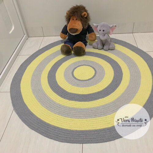 Tapete quarto de bebê e Infantil de crochê redondo Amarelo E Ci